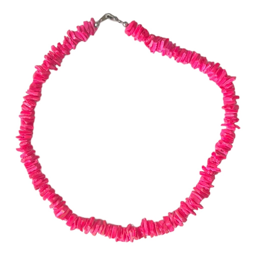Vintage Puka Shell Surfer Necklace Hot Pink Choker 17” W/ Lobster Closure